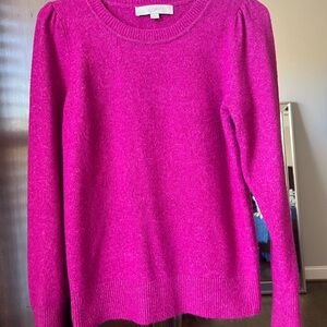 LOFT Pink Crew Neck Sweater Cozy Fuzzy Texture